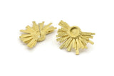 Brass Sunshine Earring, 2 Raw Brass Sunshine Badge Stud Earrings - Pad Size 6mm (30x21mm) N0772