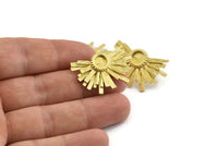 Brass Sunshine Earring, 2 Raw Brass Sunshine Badge Stud Earrings - Pad Size 6mm (30x21mm) N0772