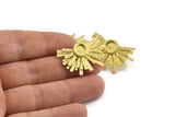 Brass Sunshine Earring, 2 Raw Brass Sunshine Badge Stud Earrings - Pad Size 6mm (30x21mm) N0772