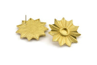 Brass Badge Earring, 2 Raw Brass Rosette Stud Earrings - Pad Size 6mm (34mm) N0773