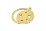 Moon And Star, 8 Raw Brass Moon And Star Charms With 1 Loop Findings (25x0.80mm) M480