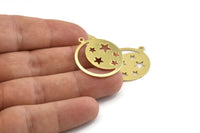 Moon And Star, 8 Raw Brass Moon And Star Charms With 1 Loop Findings (25x0.80mm) M480