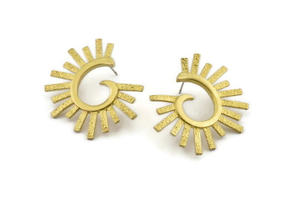 Brass Earring Findings, 2 Raw Brass Sunshine Earring Findings (39x32mm) N0962