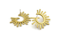 Brass Earring Findings, 2 Raw Brass Sunshine Earring Findings (39x32mm) N0962