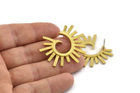 Brass Earring Findings, 2 Raw Brass Sunshine Earring Findings (39x32mm) N0962