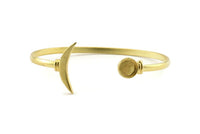 Brass Moon Cuff,  Raw Brass Moon And Planet Cuff Stone Setting With 1 Pad -  Pad Size 8mm N0978