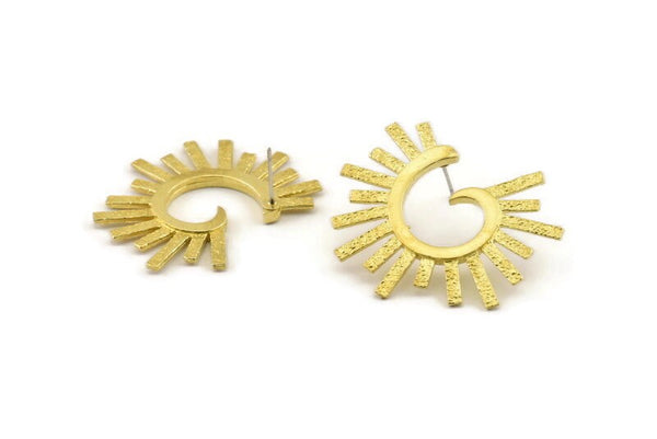 Brass Earring Findings, 2 Textured Raw Brass Stud Earrings (39x33x1mm) N1005