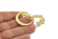 Brass Moon Charm, 2 Raw Brass Moon Charms With 1 Loop, Pendants (33x31x1.5mm) N1347