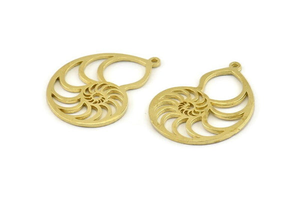 Brass Shell Charm, 4 Raw Brass Sea Shell Charm With 1 Loop, Pendants (32x22x1.2mm) N1345