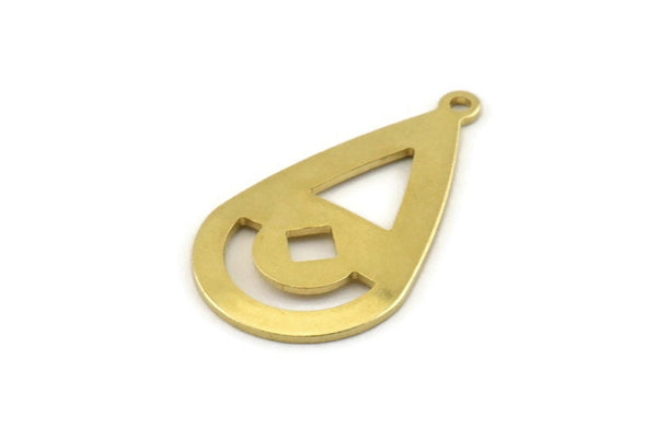 Brass Drop Charm, 12 Raw Brass Drop Charms With 1 Loop (28x16x0.80mm) A1605
