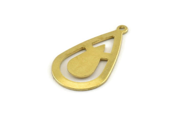 Brass Drop Charm, 12 Raw Brass Drop Charms With 1 Loop (28x16x0.80mm) A1606
