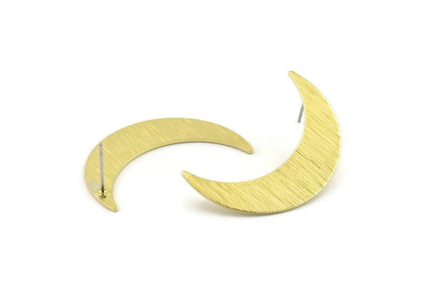 Brass Moon Earring, 6 Textured Raw Brass Crescent Moon Stud Earrings (35x9x0.80mm) M172 A1582