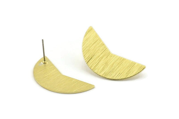 Brass Moon Earring, 6 Textured Raw Brass Moon Stud Earrings (31x11x0.80mm) M197 A1584