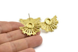 Brass Badge Earring, 2 Raw Brass Rosette Stud Earrings - Pad Size 6mm (32x22mm) N0776
