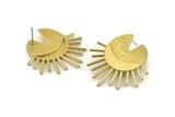 Brass Sun Earring, 2 Textured Raw Brass Sun Stud Earrings (38mm) N1018