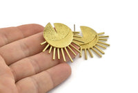 Brass Sun Earring, 2 Textured Raw Brass Sun Stud Earrings (38mm) N1018
