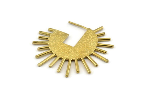 Brass Sun Earring, 2 Textured Raw Brass Sun Stud Earrings (43x1.5mm) N1022