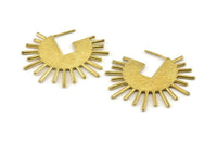 Brass Sun Earring, 2 Textured Raw Brass Sun Stud Earrings (43x1.5mm) N1022