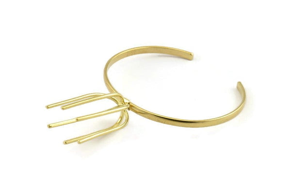 Brass Claw Bracelet, Raw Brass 6 Claw Bracelet Stone Setting N1019