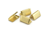 Brass Ribbon Crimp, 12 Raw Brass Ribbon Crimp Ends, Findings (15mm) D0088