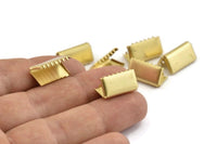 Brass Ribbon Crimp, 12 Raw Brass Ribbon Crimp Ends, Findings (15mm) D0088