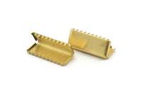 Brass Ribbon Crimp, 12 Raw Brass Ribbon Crimp Ends (20mm) D0089