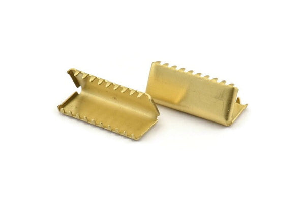 Brass Ribbon Crimp, 12 Raw Brass Ribbon Crimp Ends (20mm) D0089