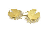 Brass Sun Earring, 2 Raw Brass Crescent Moon Stud Earrings (44x45x1mm) N1028