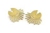 Brass Sun Earring, 2 Raw Brass Moon Phases Stud Earrings (34x1mm) N1036