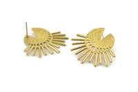 Brass Sun Earring, 2 Raw Brass Moon Phases Stud Earrings (34x1mm) N1036
