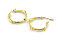 Brass Geometric Earring, 2 Raw Brass Textured Geometric Earrings with 3 Pearls Pad (32mm) N0874