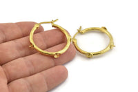 Brass Geometric Earring, 2 Raw Brass Textured Geometric Earrings with 3 Pearls Pad (32mm) N0874