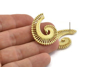 Brass Snail Earring, 2 Raw Brass Snail Stud Earrings (32x26x1.5mm) N1044