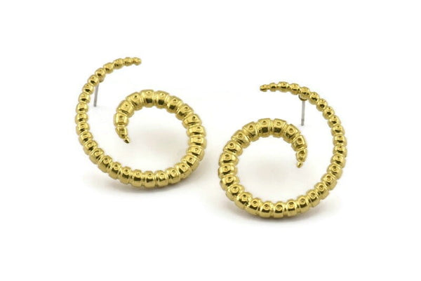 Brass Horn Earring, 2 Raw Brass Horn Stud Earrings (30x24x3.5mm) N1045