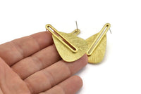 Brass Earring Post, 2 Posts Raw Brass Textured Earrings (42x28x1mm) N1084