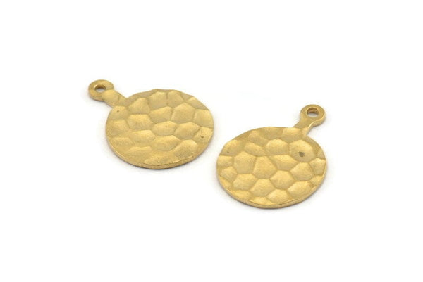 Brass Round Charm, 8 Hammered Raw Brass Round Tags With 1 Loop (23x17x1.2mm) M493
