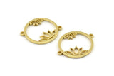 Brass Flower Charm, 4 Raw Brass  Lotus Flower Connectors With 2 Loops, Pendants, Findings (28x22x1.5mm) N1377
