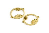Brass Daisy Charm, 4 Raw Brass Flower Connectors With 2 Loops, Pendants, Findings (28x22x1.5mm) N1375