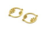 Brass Daisy Charm, 4 Raw Brass Flower Connectors With 2 Loops, Pendants, Findings (28x22x1.5mm) N1375