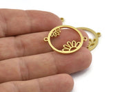 Brass Daisy Charm, 4 Raw Brass Flower Connectors With 2 Loops, Pendants, Findings (28x22x1.5mm) N1375
