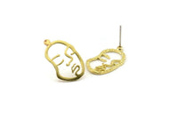 Brass Face Earring, 10 Raw Brass Face Stud Earrings (21x13x1mm) N1107