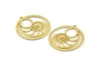 Brass Shell Charm, 2 Raw Brass Sea Shell Charm With 1 Loop, Pendants (32x35x1.2mm) N1363