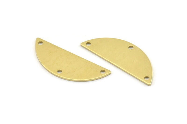 Semi Circle Charm, 12 Raw Brass Half Moon Charms With 3 Holes, Blanks, Connectors (29x11x0.80mm) M498