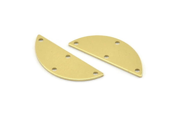 Semi Circle Charm, 12 Raw Brass Half Moon Charms With 4 Holes, Blanks, Connectors (29x11x0.80mm) M499