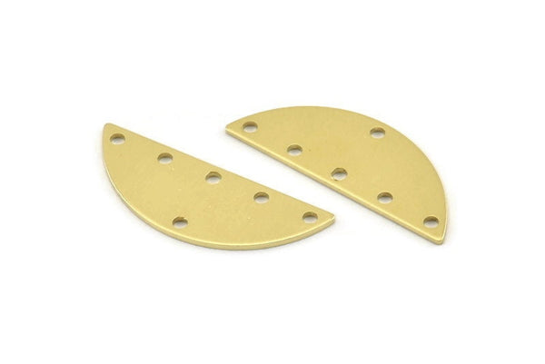 Semi Circle Charm, 12 Raw Brass Half Moon Charms With 6 Holes, Blanks, Connectors (29x11x0.80mm) M501
