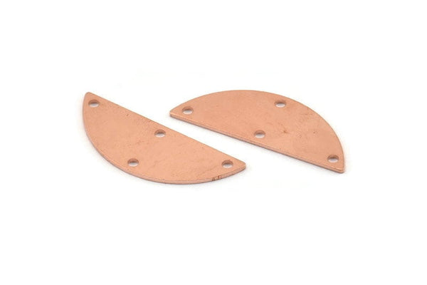 Semi Circle Charm, 12 Raw Copper Half Moon Charms With 4 Holes, Blanks, Connectors (29x11x0.80mm) M434