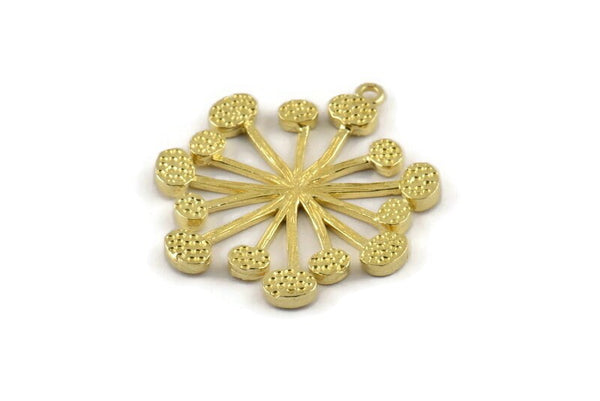 Brass Molecule Charm,  Raw Brass Molecule Charms With 1 Loop, Pendants (39x35mm) N1394