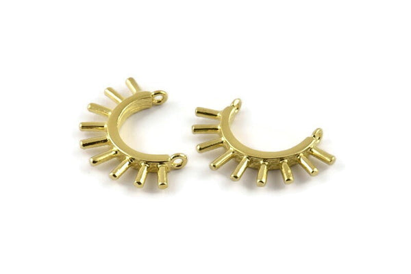 Brass Eyelash Charm, 4 Raw Brass Eyelash Pendants With 2 Loops, Pendants, Earrings (30x19mm) N1153