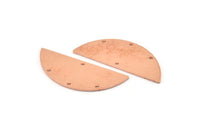 Semi Circle Charm, 6 Raw Copper Half Moon Connectors With 4 Holes, Stamping Blank (39x15x0.90mm) M534