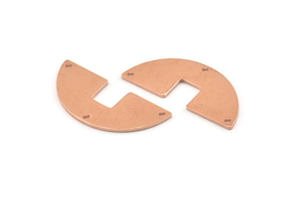 Yarım Daire Charm, 10 Ham Bakır Yarım Daire Boşluğu, Geometrik Boşluklar, 3 Delikli Yarım Daire Charmlar (31x14x0,90 mm) M589